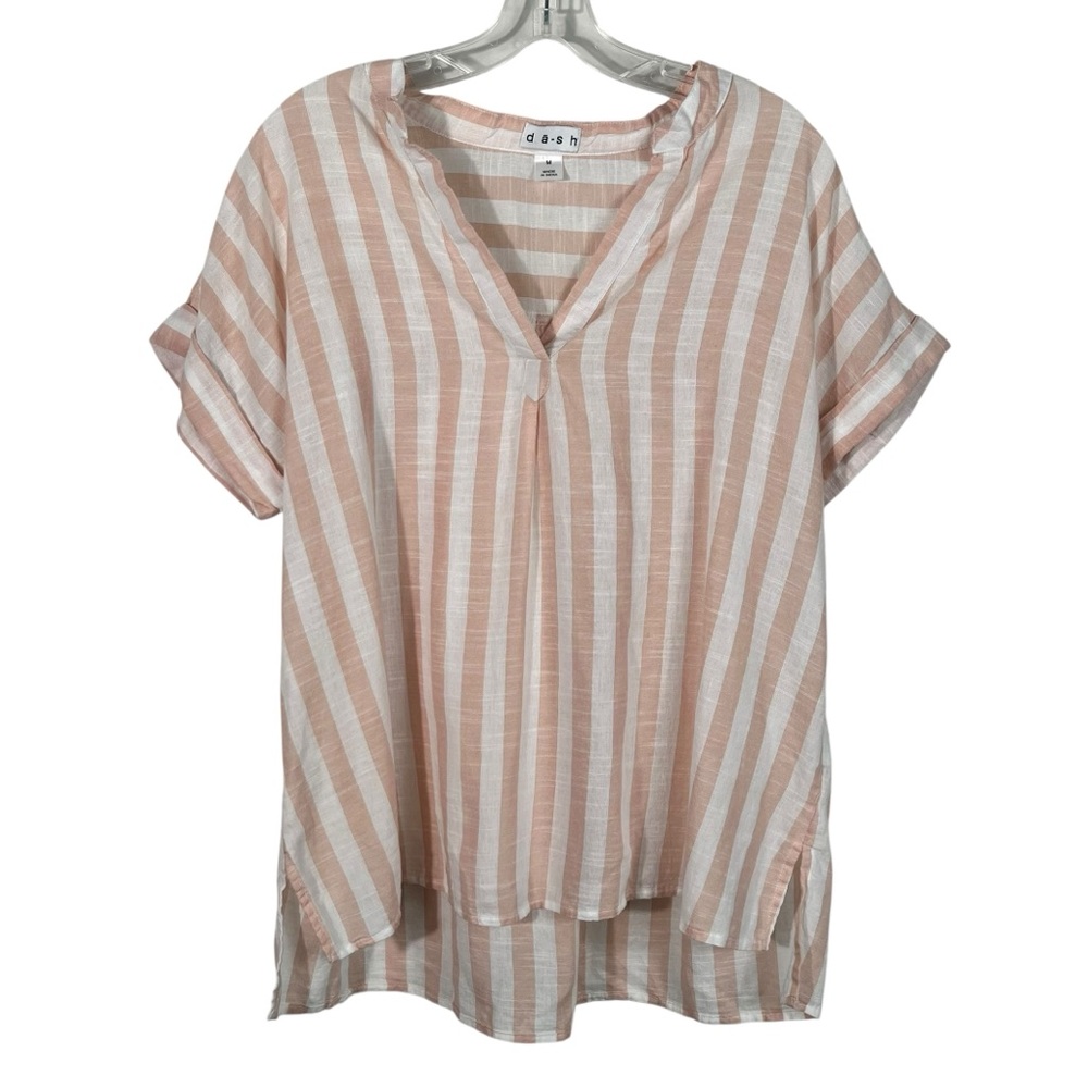 D-A-S-H Pink White Lightweight Breathable V-Neck Blouse Medium M Cruise Travel
